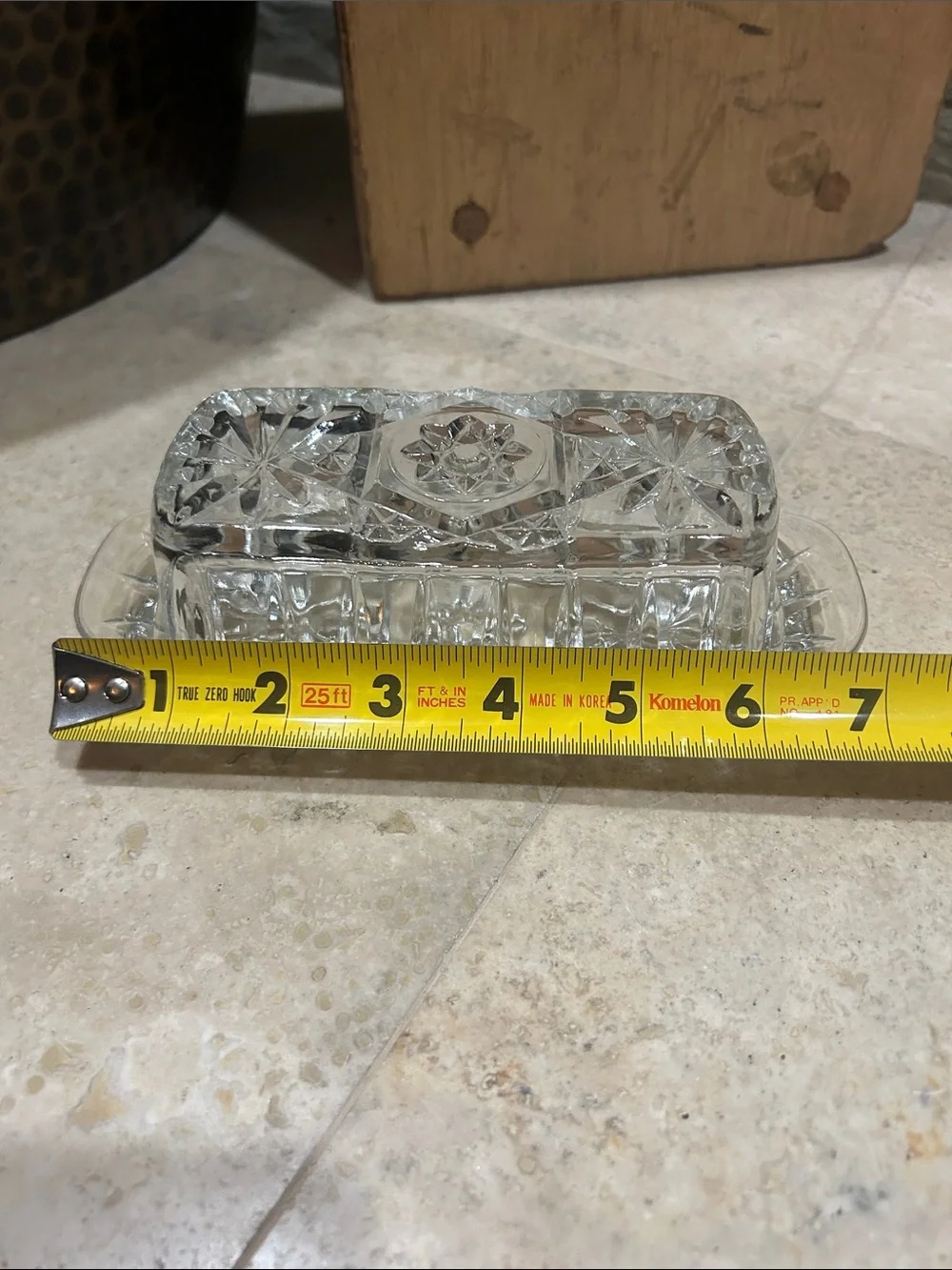 vintage Anchor Hocking (EAPC) Star of David clear glass covered butter dish